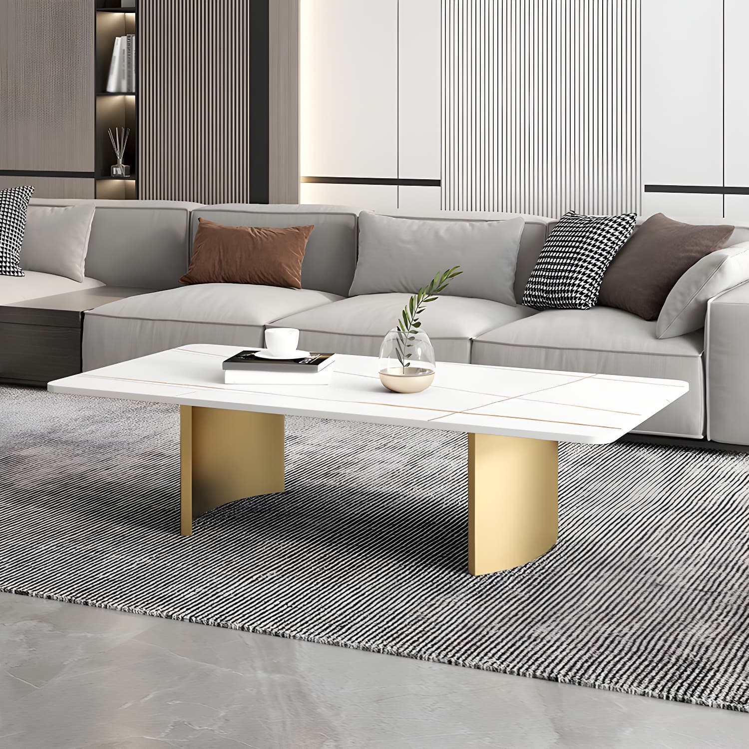 Glam 15.7" H Rectangle Slate Coffee Table Steel 2 Legs Cocktail Table thumbnail 5