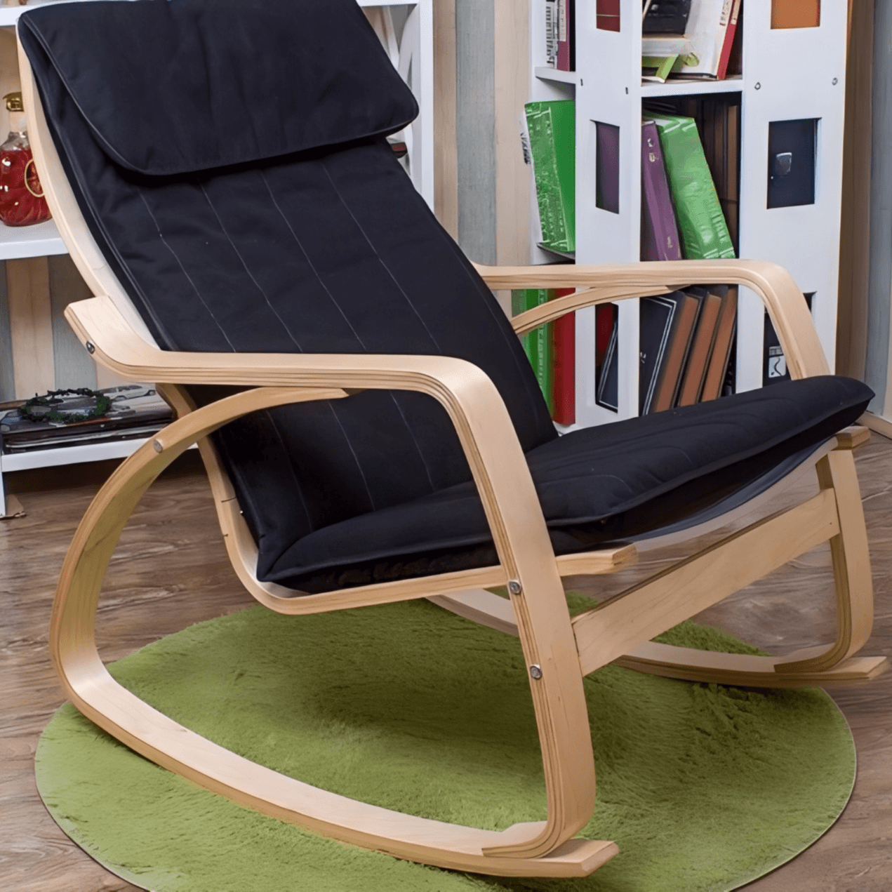 Ergonomic Natural Wood Rocking Armchair with Rear Back, Stationary thumbnail 8