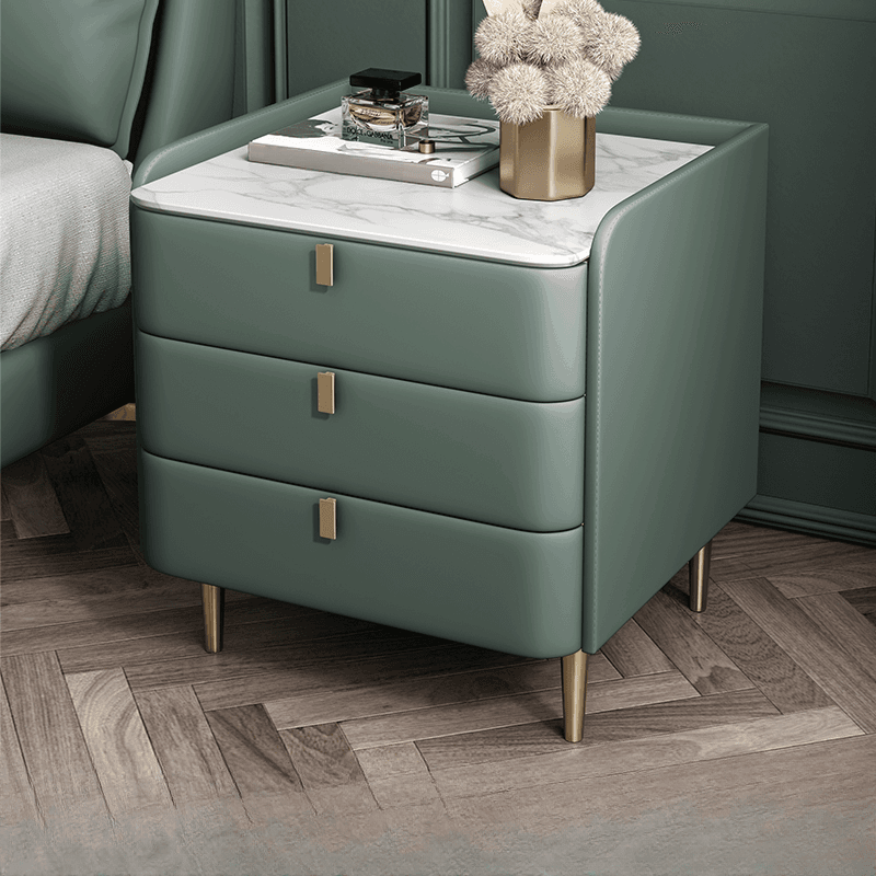 Art Deco 3 Tiers Drawer Storage Bedside Table with Stone Countertop thumbnail 6