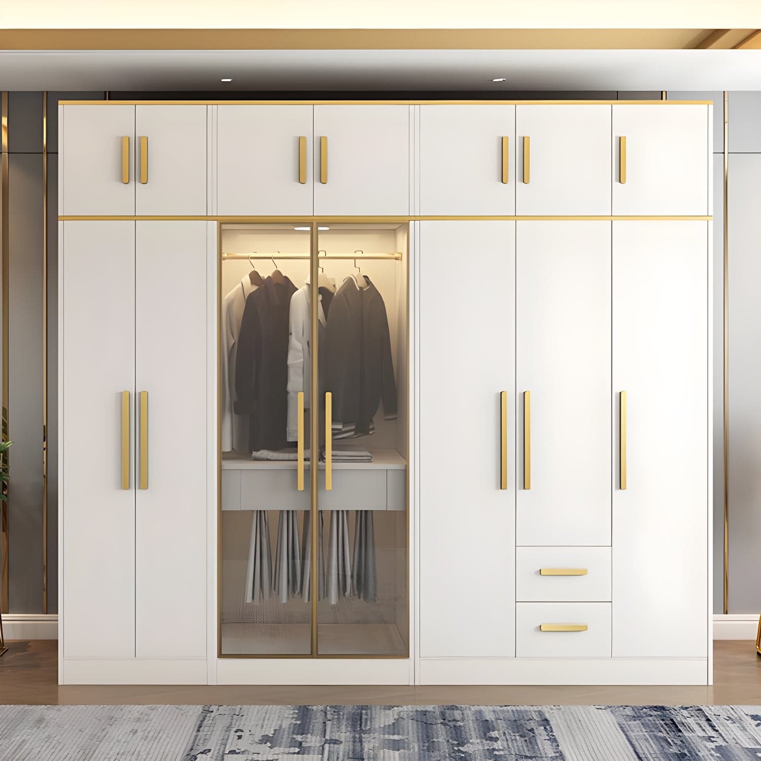 Contemporary Style Wardrobe Wooden Wardrobe Closet with Drawer thumbnail 3