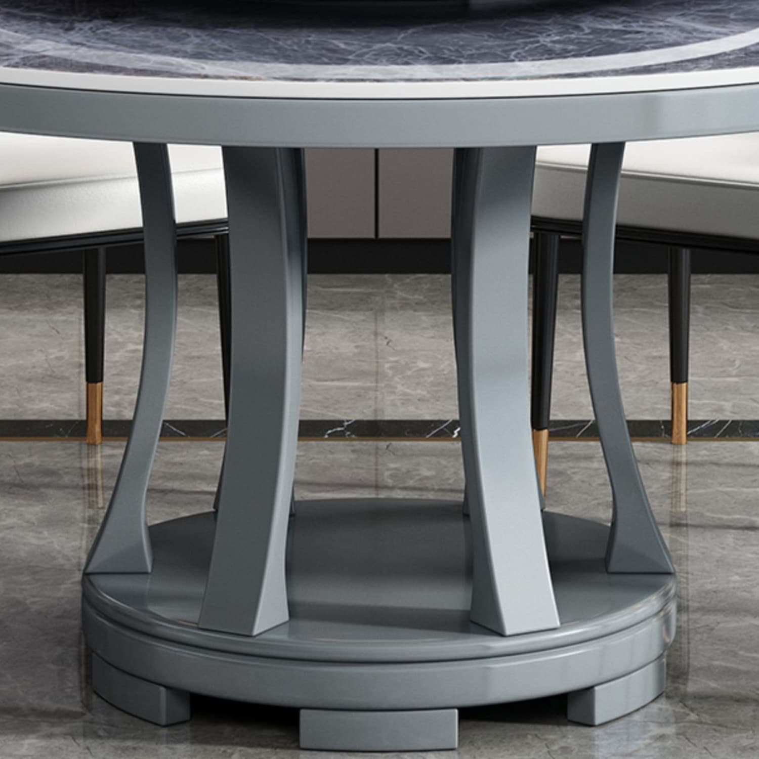 Round Stone Turntable Table Minimalist Furniture with Pedestal Base thumbnail 9