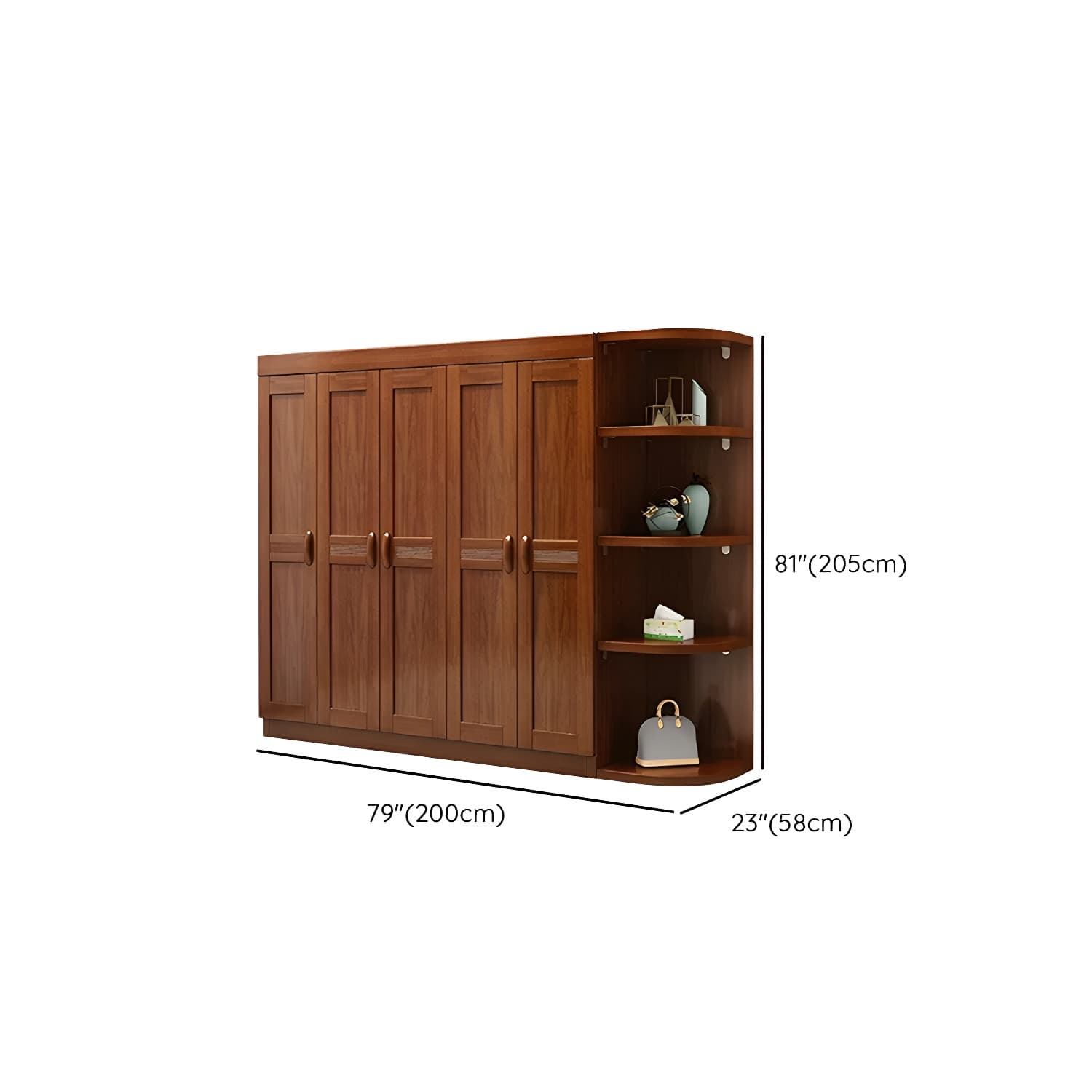 Wood Brown Rustic Wardrobe Armoire with Drawers & Shelves, Walnut Finish thumbnail 13