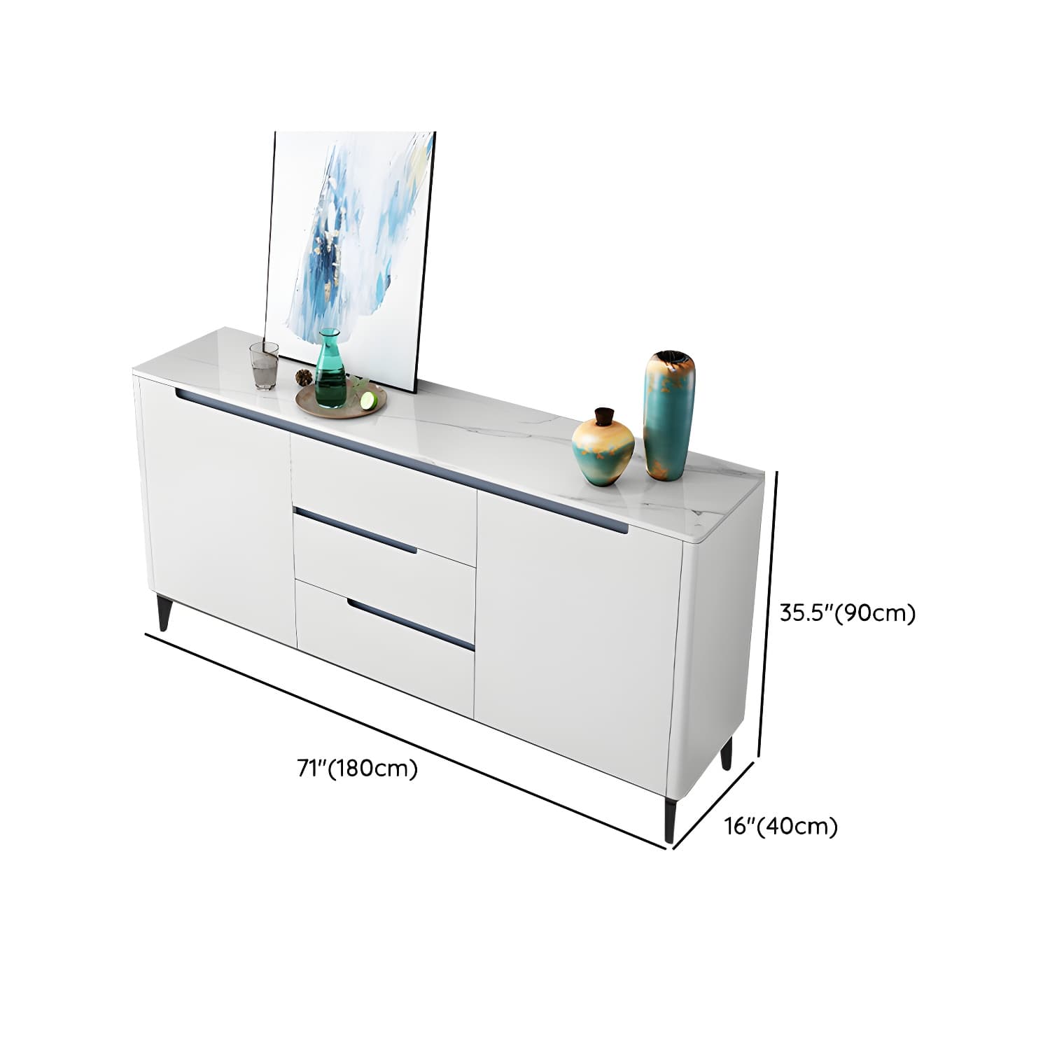 Modern Antique Finish Credenza 3 Drawer Sintered Stone Sideboard Cabinet thumbnail 13