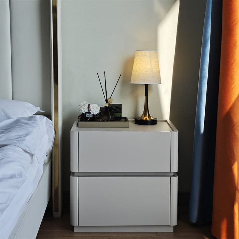 Modish Nightstand With Drawer Organization Featuring 2 Drawers and Composite Wood Countertop thumbnail 7