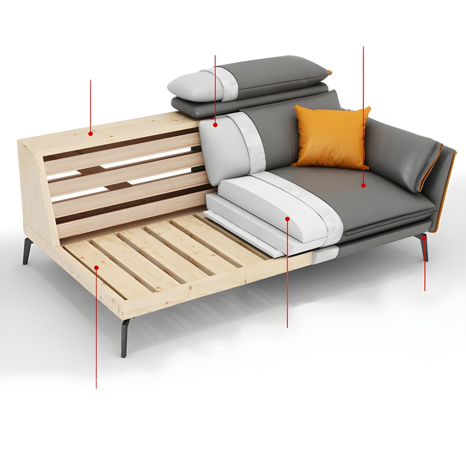 Modern Gray Stationary Sectional Sofa with Wood Frame and Pillow Top Arm thumbnail 8