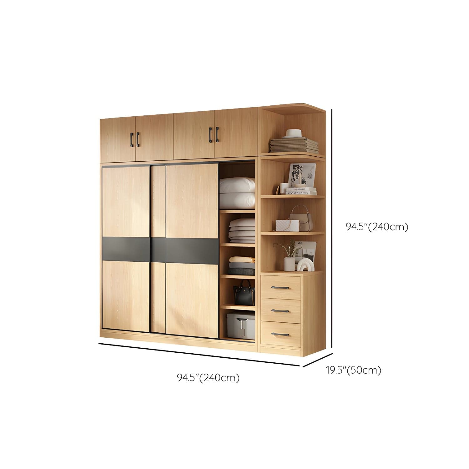 Light Wood Wardrobe Armoire with Sliding Doors, Clothing Rod, and Soft-Close Drawers - image 34