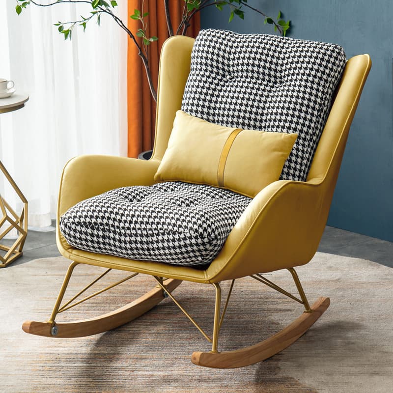 Ergonomic Stationary Round Arm Living Spaces Rocking Chair with Rear, Winged-back Chair thumbnail 10