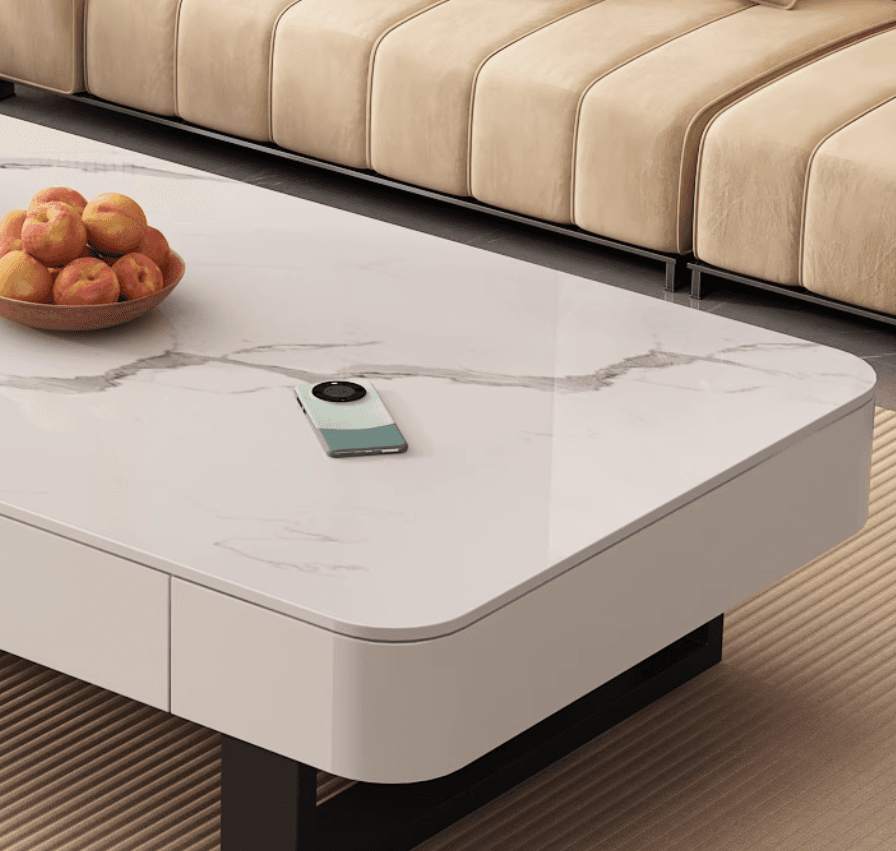 Funky Single Rock Side Table with Toboggan Base, Gray/White Square Top, and 1 Drawer thumbnail 9