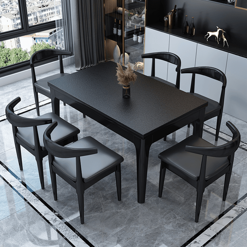 Scandinavian Rectangular Sintered Stone Dining Table Set with Four Legs Fixed Table for 4/2 People in Ink/Chalk thumbnail 1