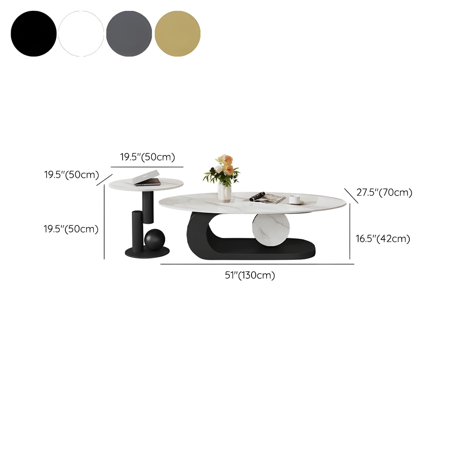 Elegant Stone Oval Coffee Table with Iron Block Base for Living Room thumbnail 20