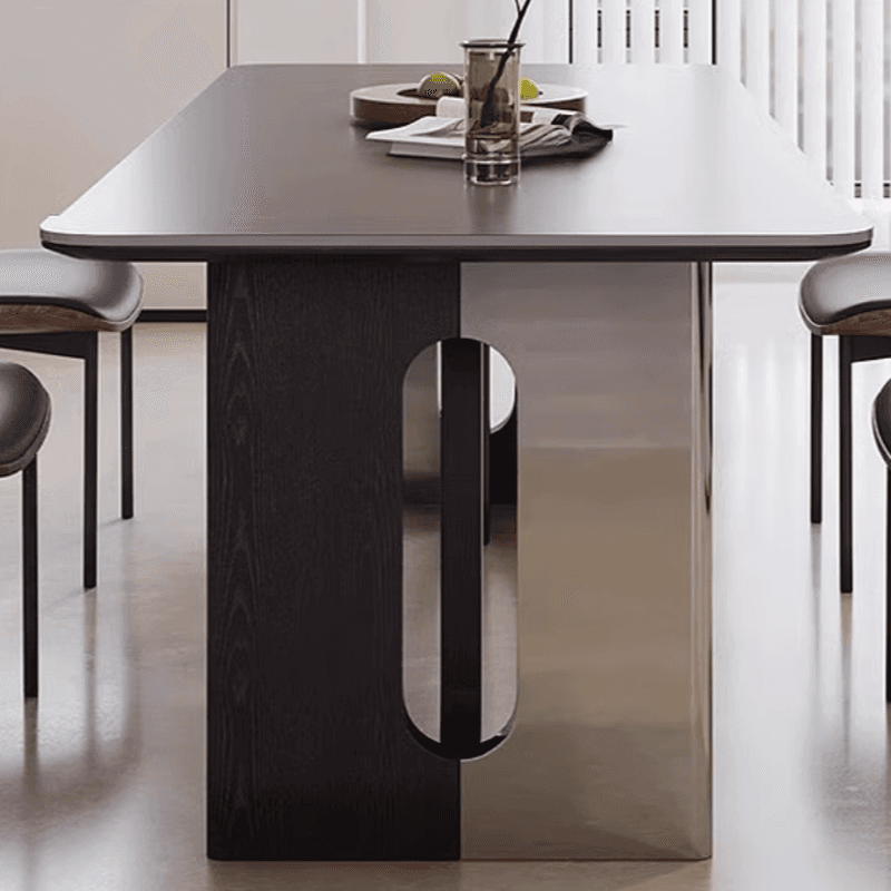 Dining Table Set with Slate Top and Two-sided Pedestal, Fixed Table, Padded Chair with Back, 5-piece in Dove Grey thumbnail 6