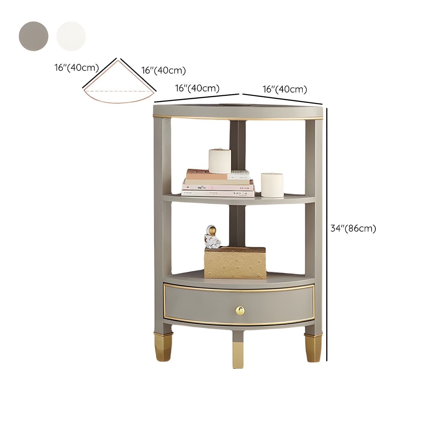 Unique Gold Beech Wood Corner Accent Cabinet with 1 Drawer and Open Shelves thumbnail 10