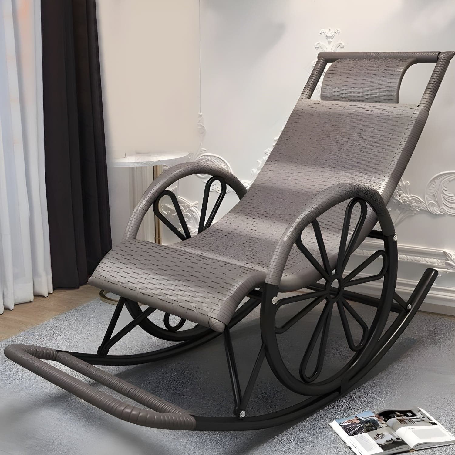 Contemporary Woven Rope Rocker Chair Wicker Rocking Chair for Home Decor thumbnail 3