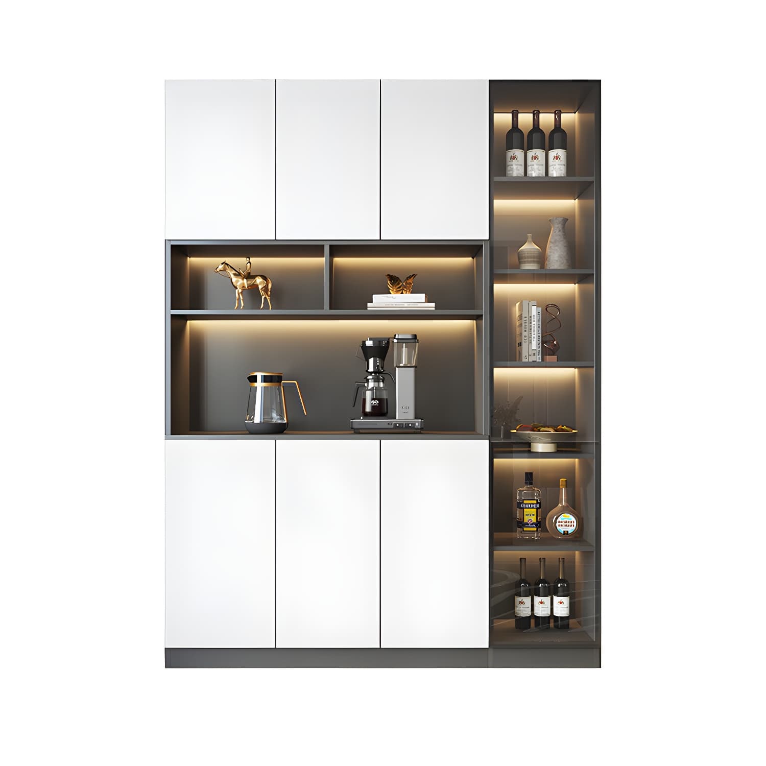 Modern Glass Adjustable Shelving Doors Wood Sideboard Cabinet with Cabinets and Drawers thumbnail 3