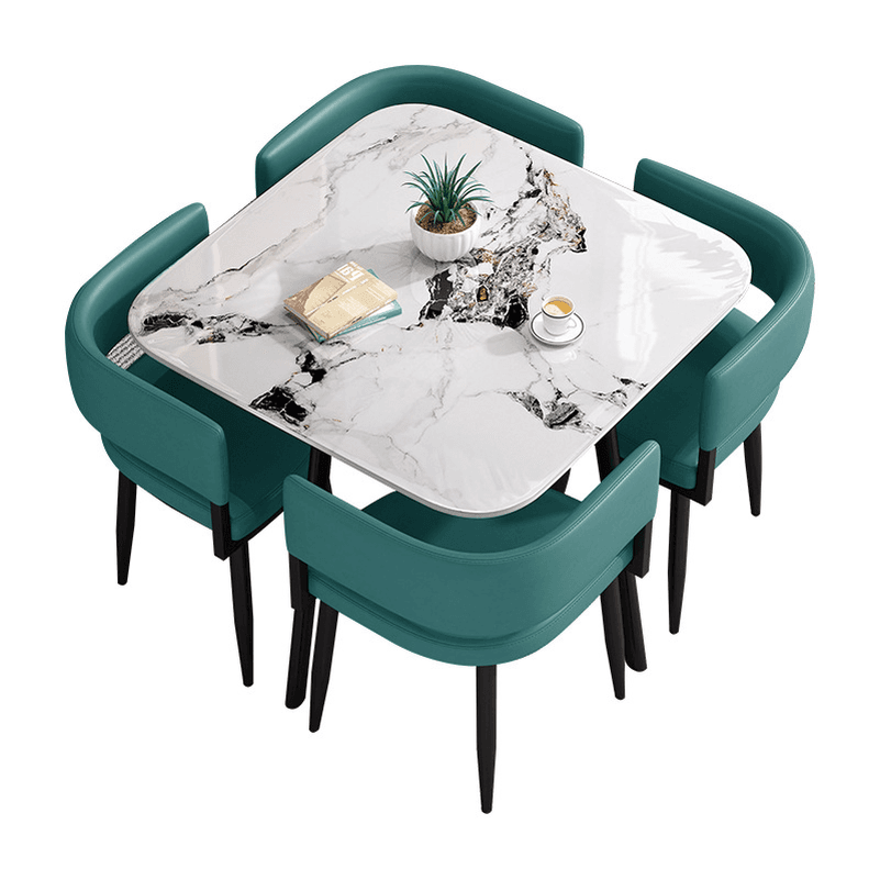 Circular Dining Table Set with a Slate Tabletop in White/Gray/Coal, Back and Cushion Chair for Dining Table for 4 in a Simple Style thumbnail 37