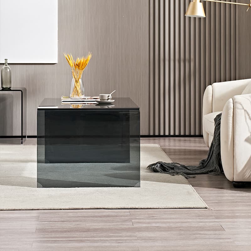 Modern Glass Coffee Table with Transparent Rectangular Top & Sleek Sled Base thumbnail 11