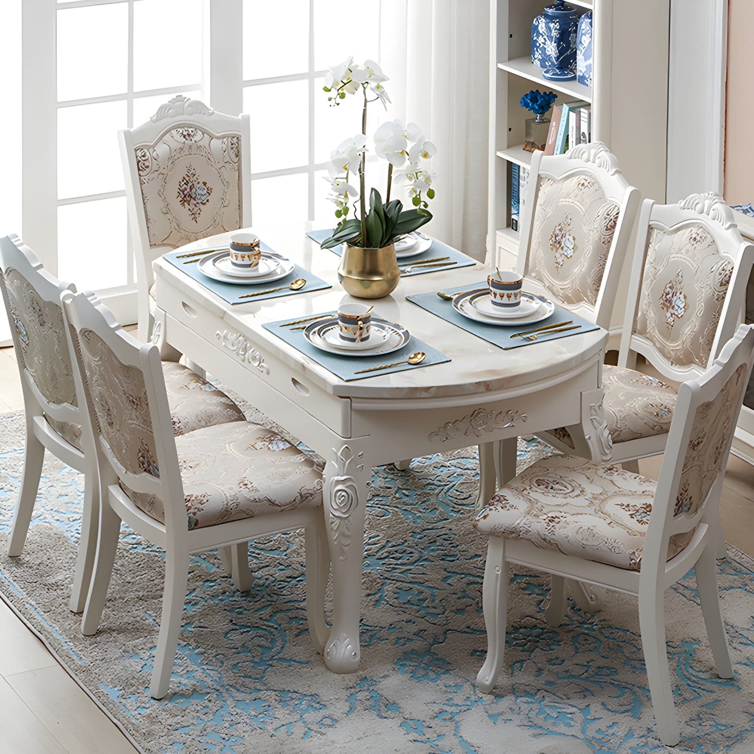 Victorian Dining Room Set Standard Height with Rectangle Top 4 Legs Base Dining Furniture thumbnail 7