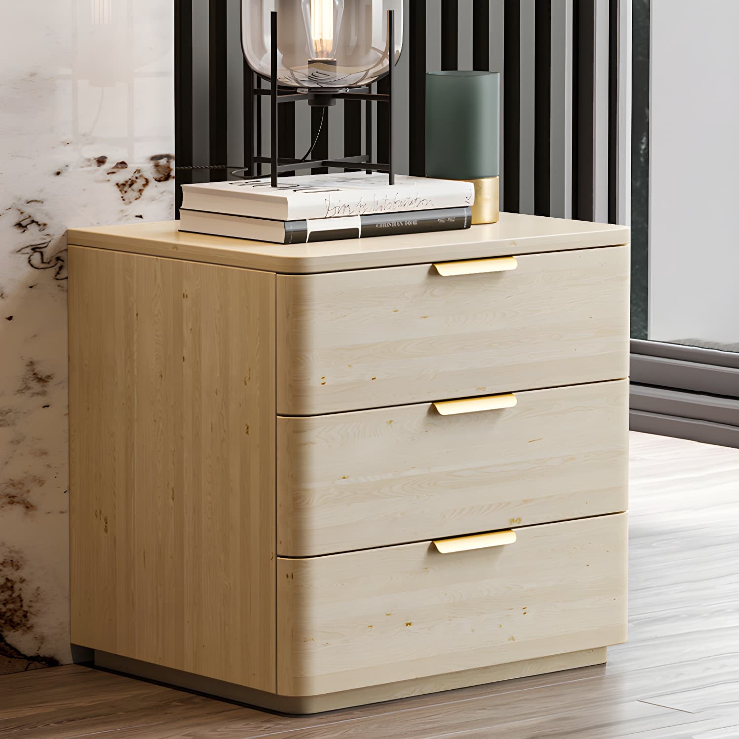 Contemporary Accent Table Nightstand Leather Nightstand with 3 Drawers thumbnail 18