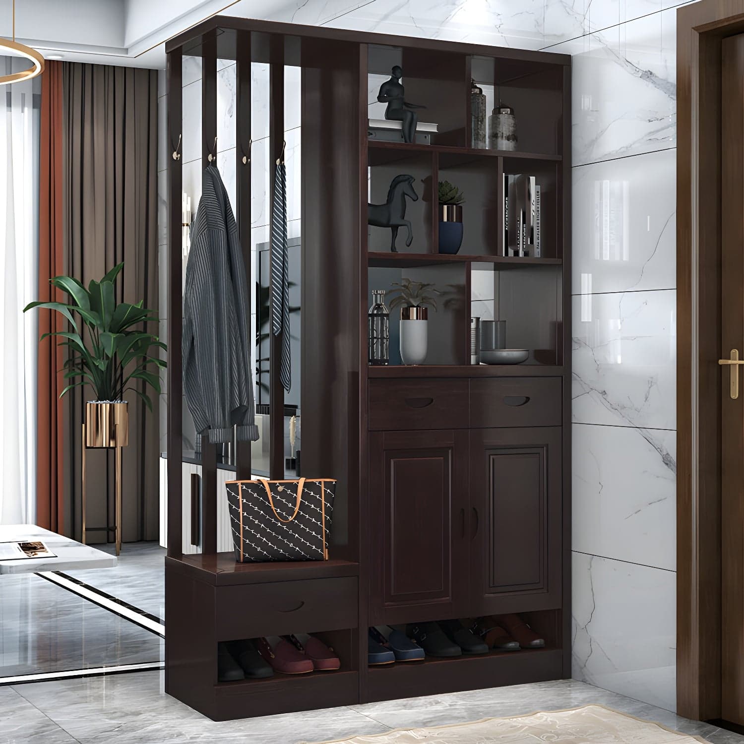 Solid Wood Modern Accent Cabinet with Doors and Drawers for Living Room thumbnail 3