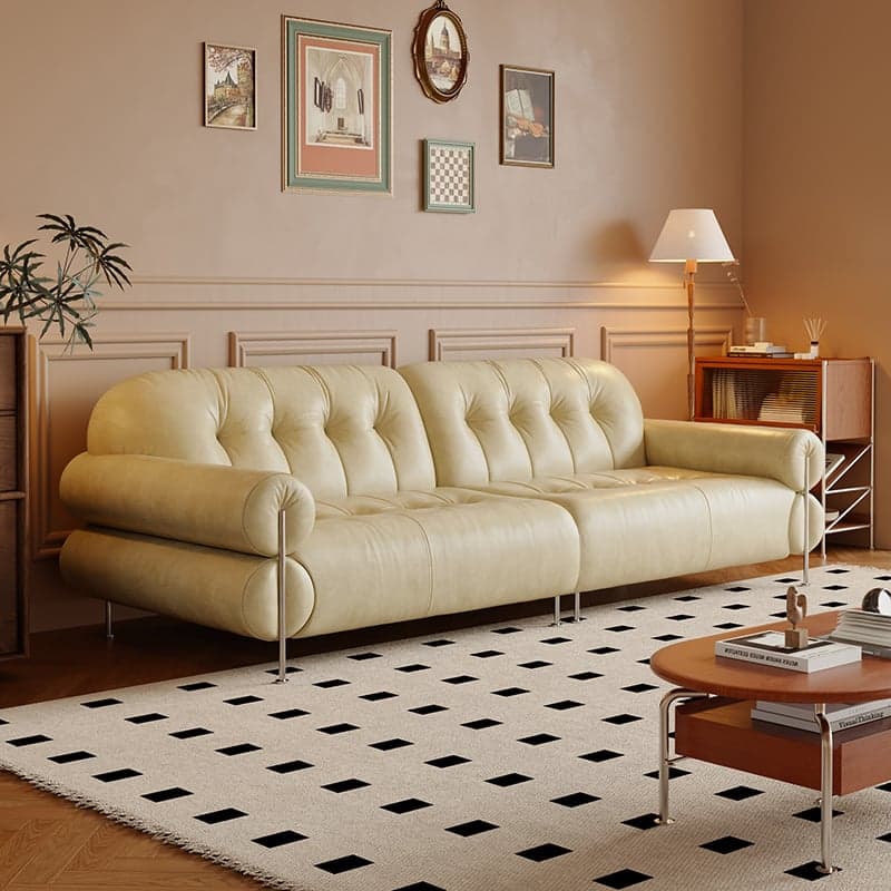 Tear Resistant Standard Sofa with Pu/Flannel Upholstery in Grey/Auburn/Ivory thumbnail 3