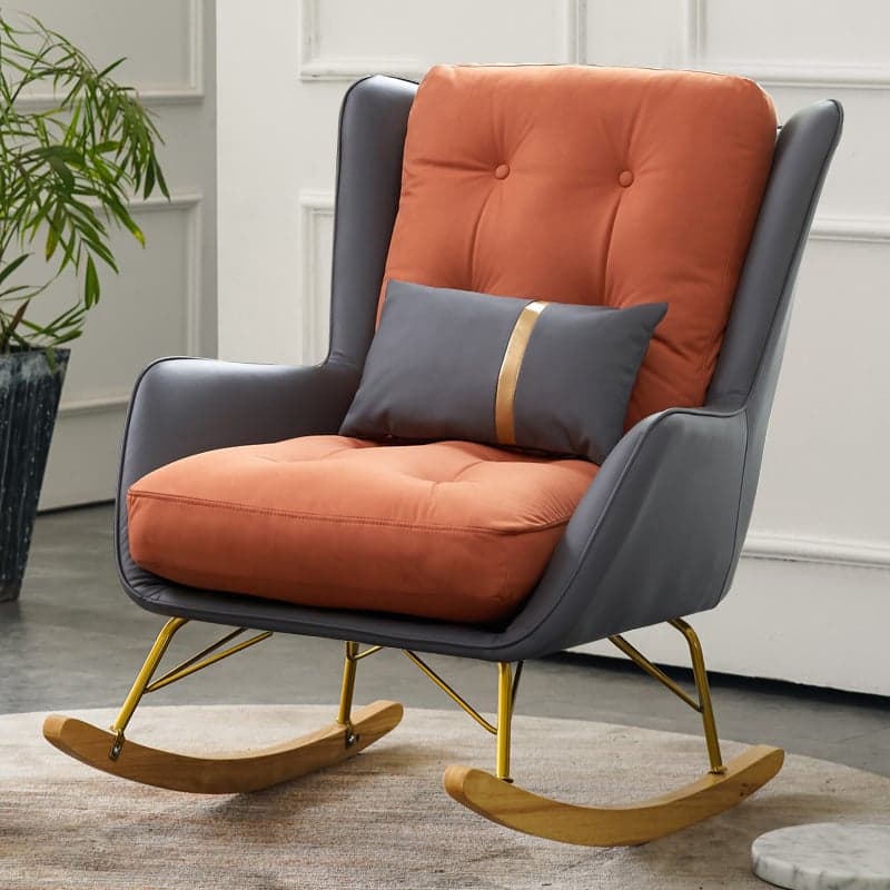 Ergonomic Stationary Round Arm Living Spaces Rocking Chair with Rear, Winged-back Chair thumbnail 9