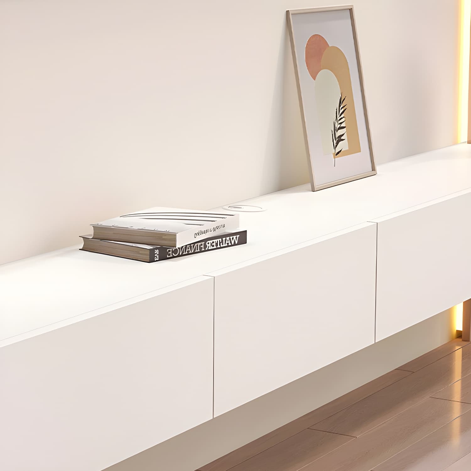 Contemporary Solid Wood Wall-mounted TV Media Stand with Drawers thumbnail 13