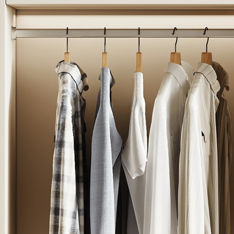 Cream Modern Wood Wardrobe Armoire with Soft Close Drawer and Door, Interior Shelves, and Hanging Rod thumbnail 6
