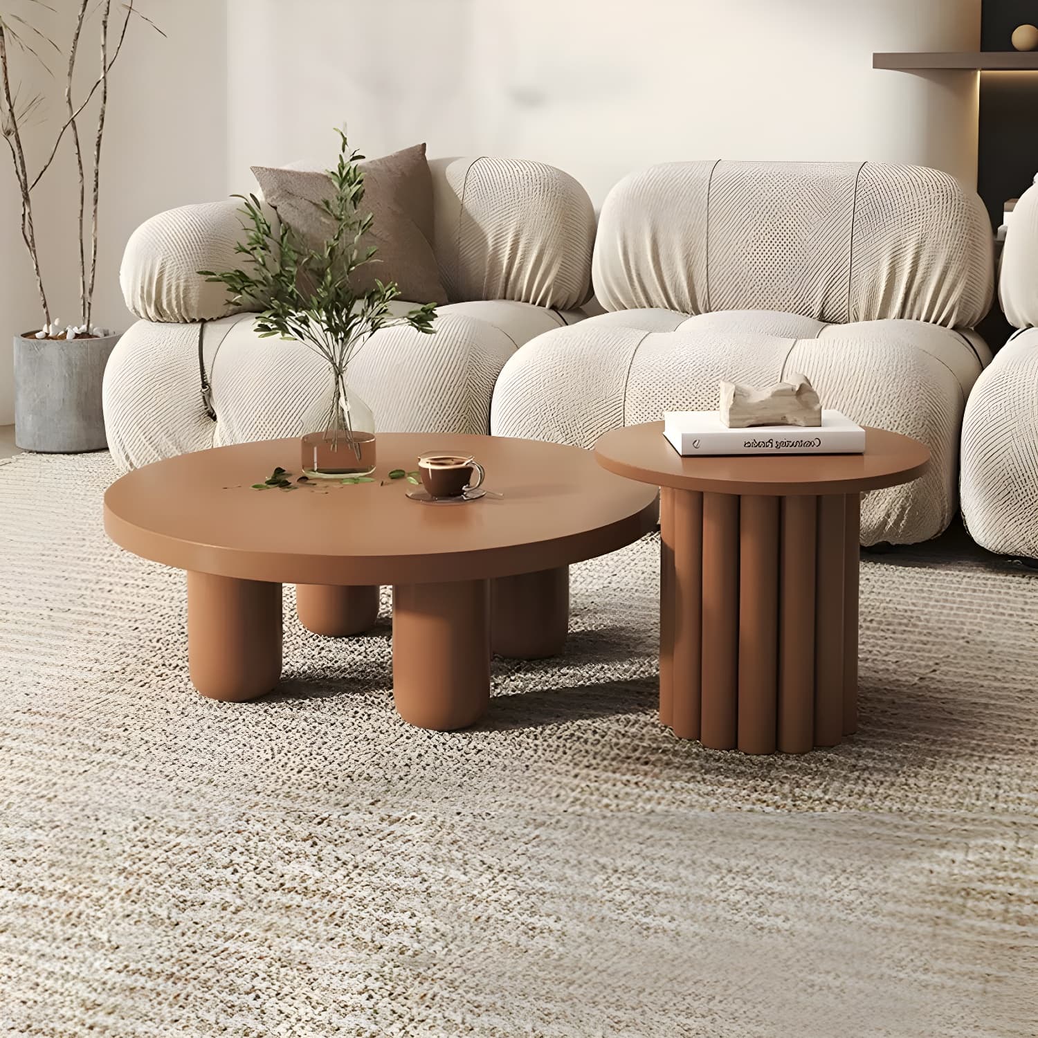 Coffee Cocktail Table 4 Legs Round Wooden Scandinavian Brown thumbnail 12