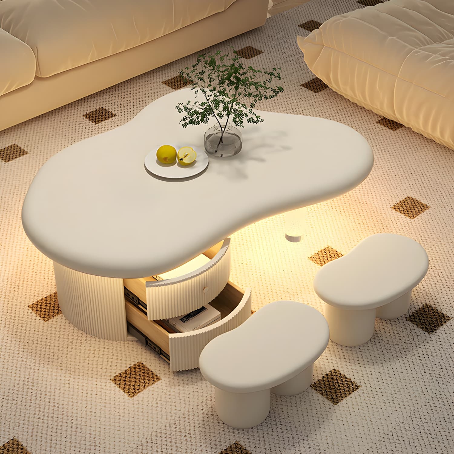 Nordic Irregular Coffee Table in White of 15.7" H with Acrylic Legs thumbnail 1