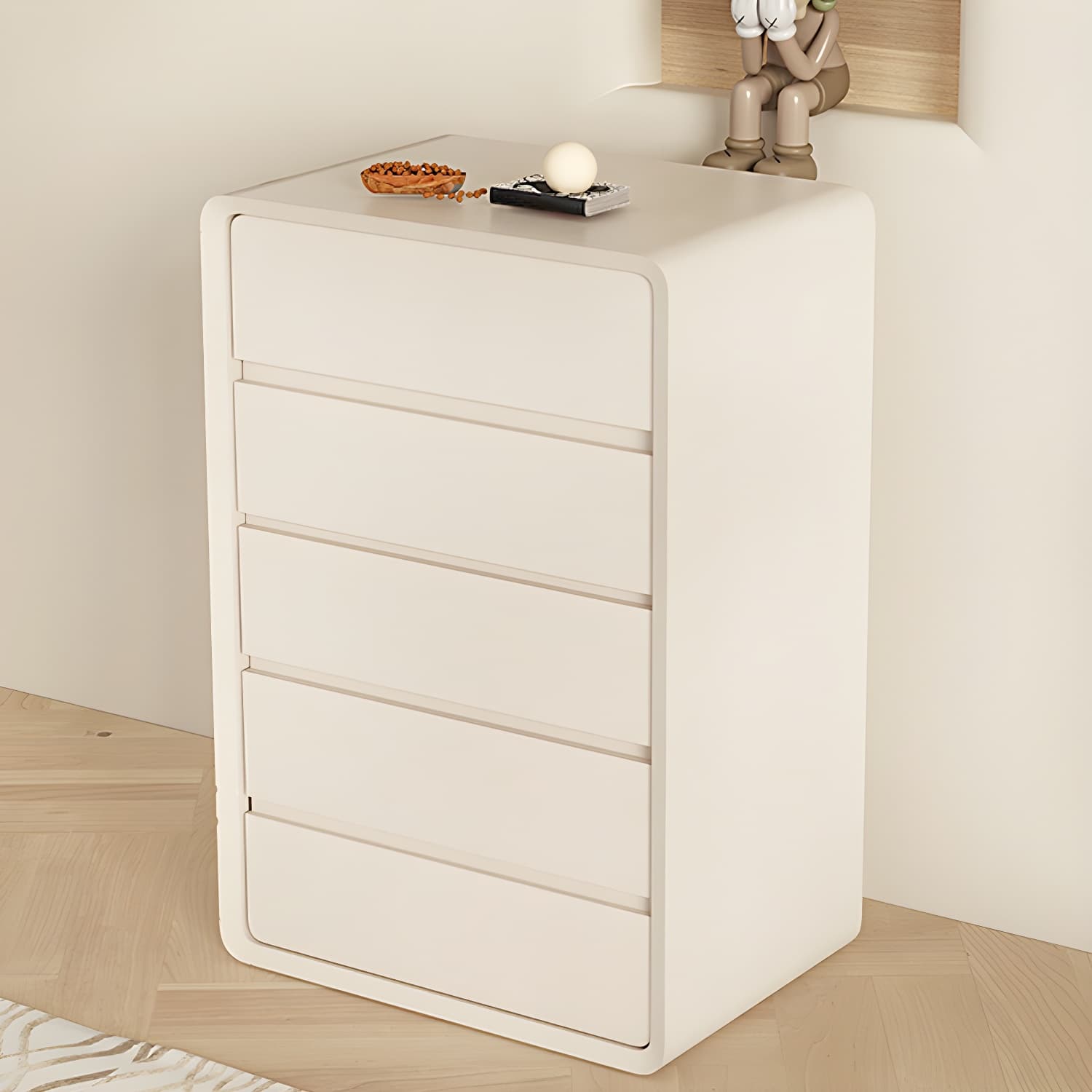 Narrow Modern White Wood Dresser with Soft Close Drawers for Living Room thumbnail 3
