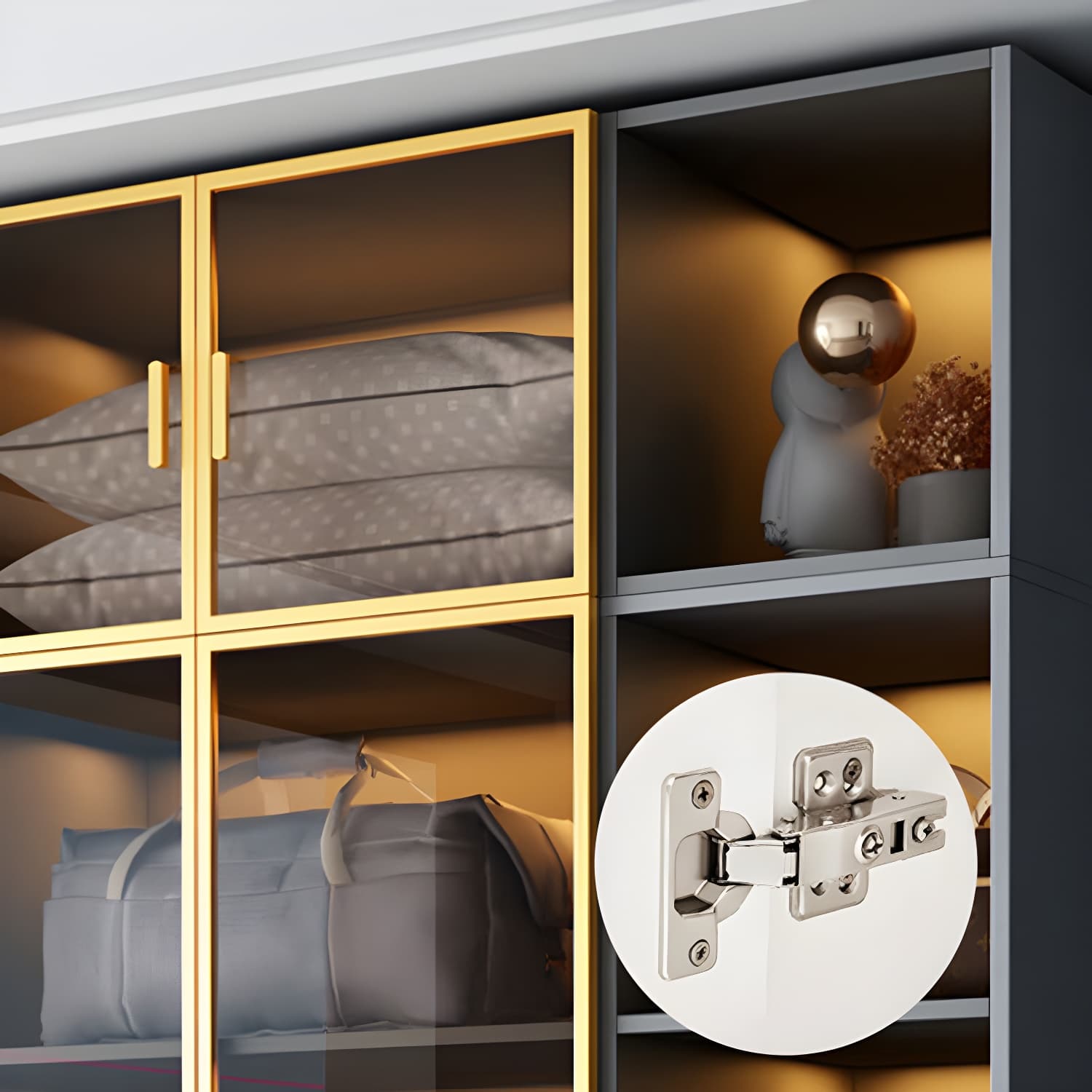Contemporary Color Block Glass Doors Combination Armoire with Shelves Storage thumbnail 7