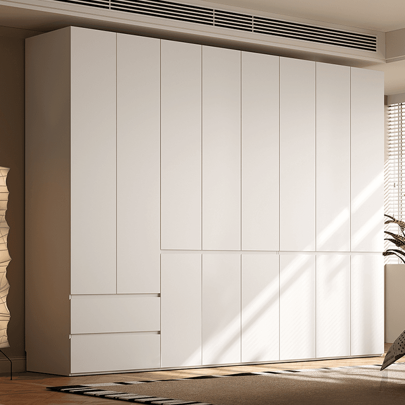 Chalk Modern Natural Wood Standalone Almirah with Soft Close Drawer, Interior Shelves, and Hanging Rod thumbnail 1