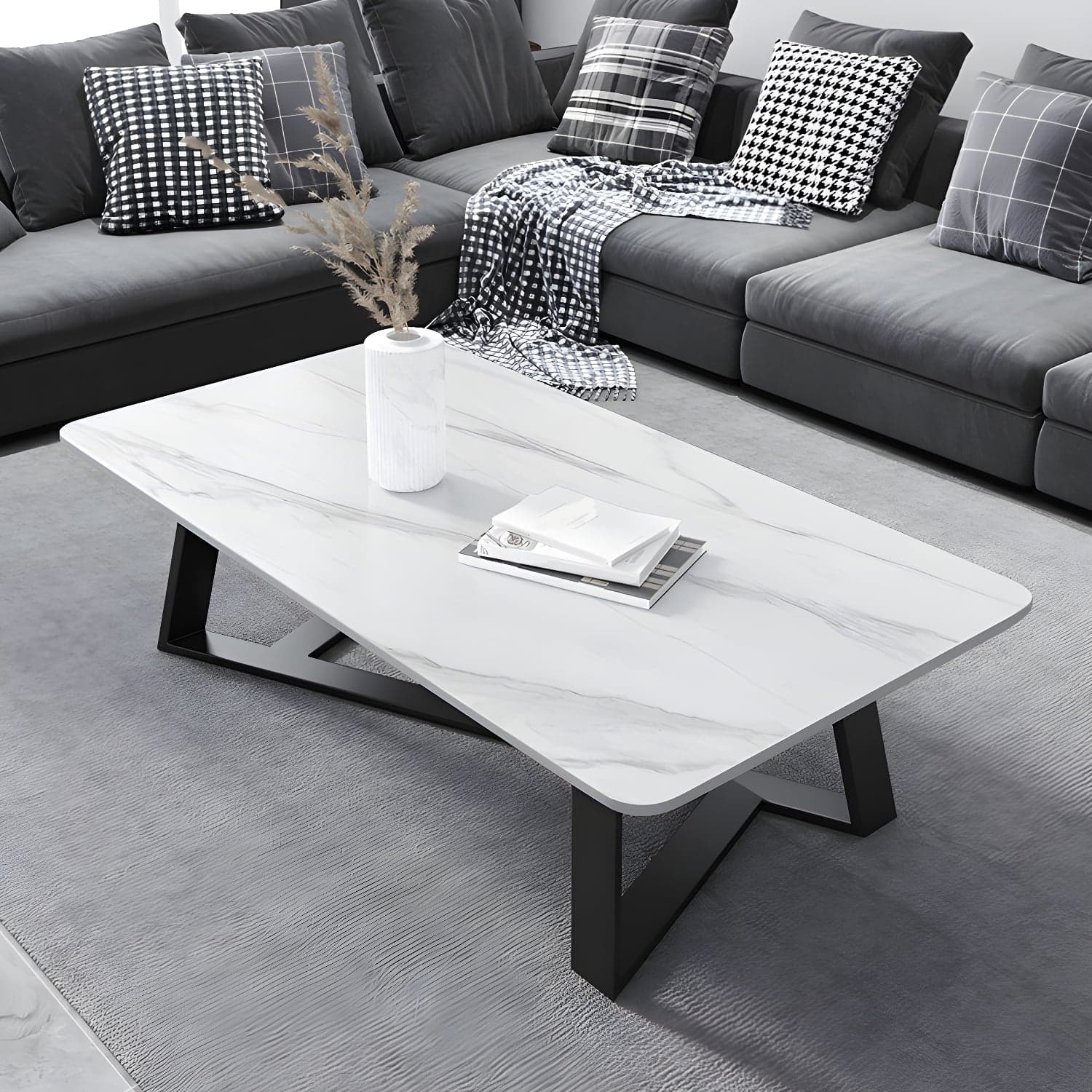 Marble Sled Coffee Table Modern Style Rectangular Cocktail Table thumbnail 3