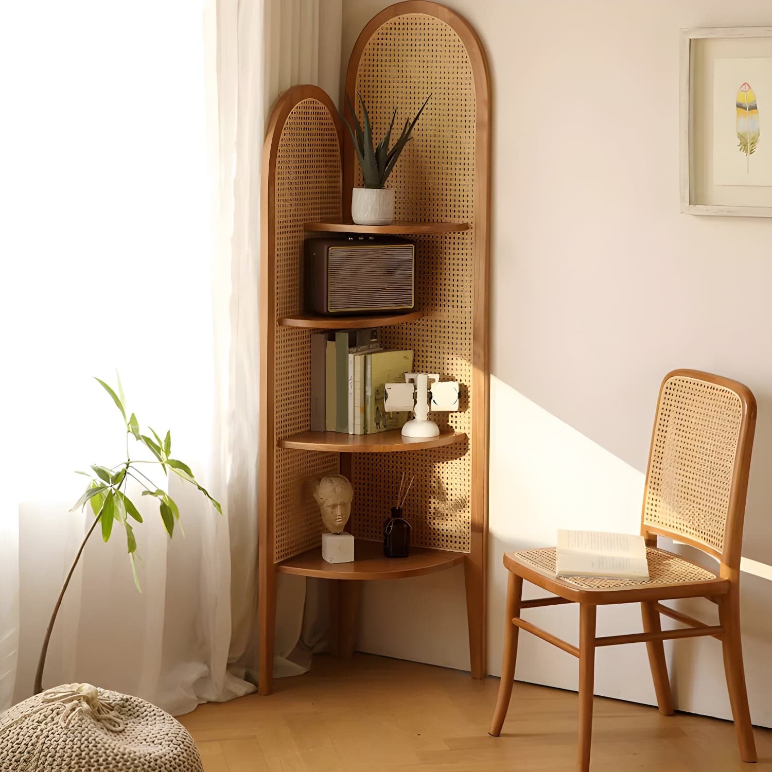 Corner Scandinavian with Wood Counter Top and Rubberwood Legs, 4 Shelves & Straight Legs thumbnail 1