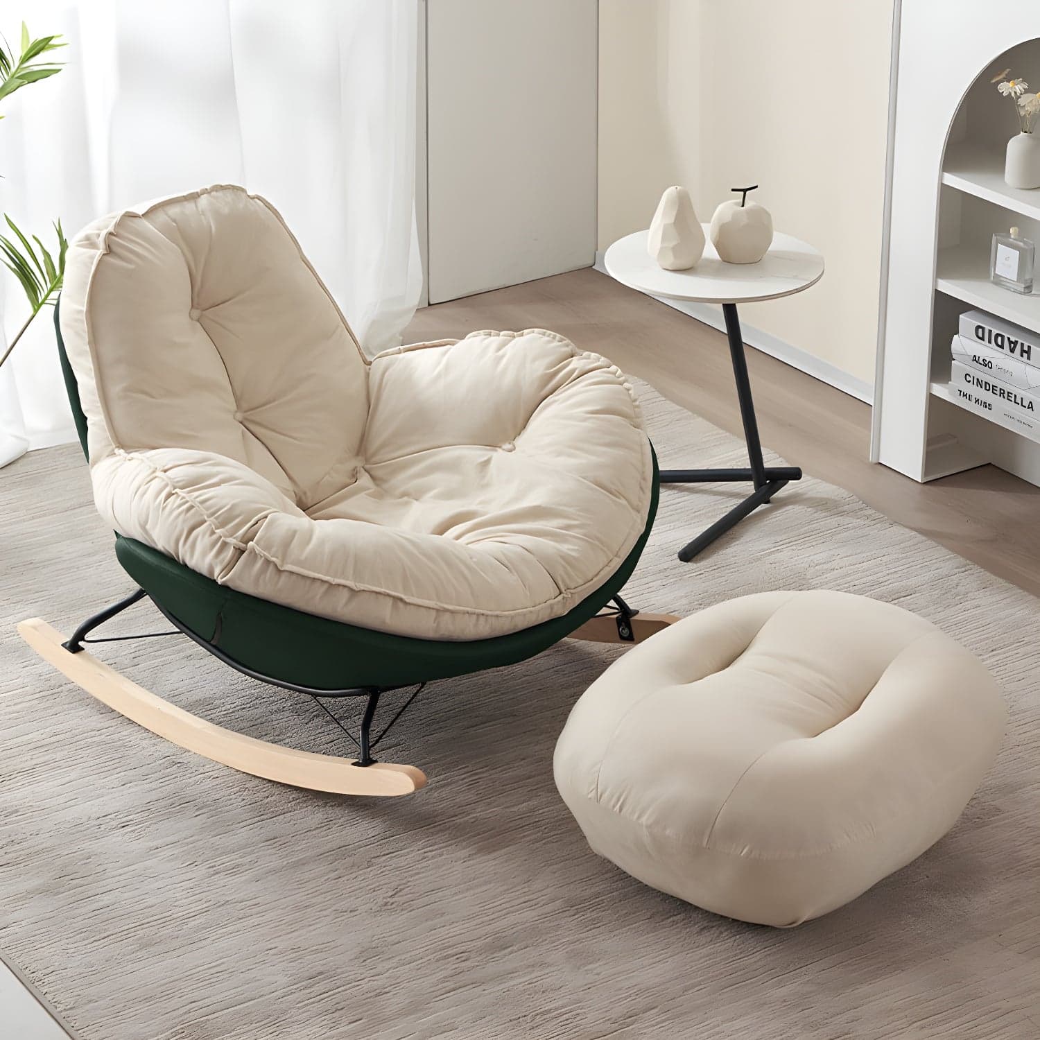 Modern Upholstered Rocking Chair - Small Height, Strongly Built Supporting 398lbs+ Weight