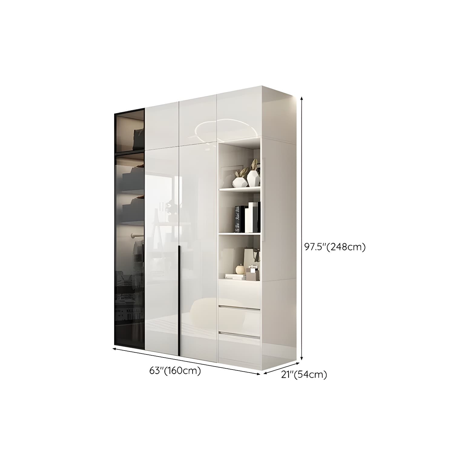 Sleek White Wood Wardrobe Armoire with Soft Close Drawers and Shelves thumbnail 35