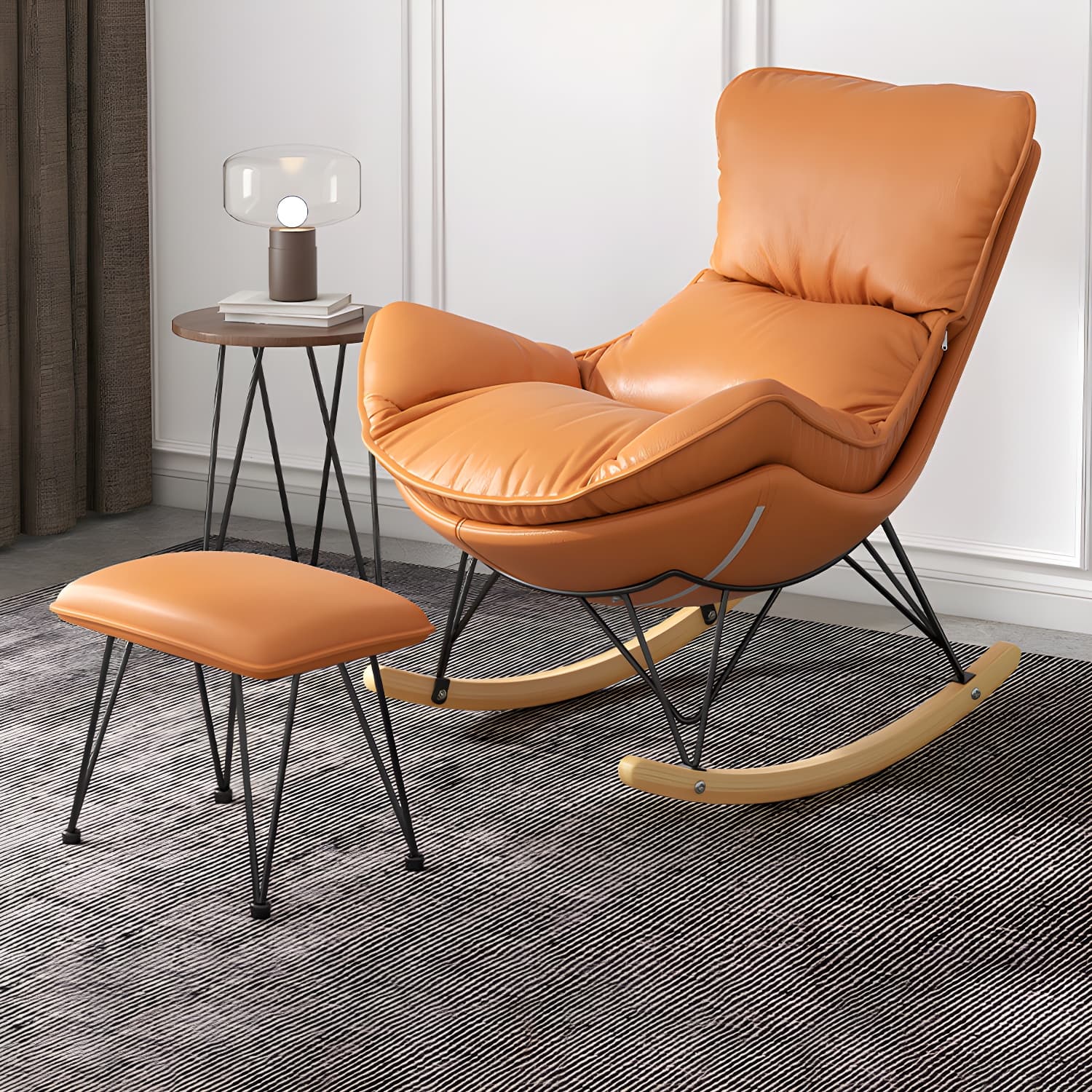 Solid Wood Rocking Chair Contemporary Rocker Chair with Padded Seat thumbnail 6