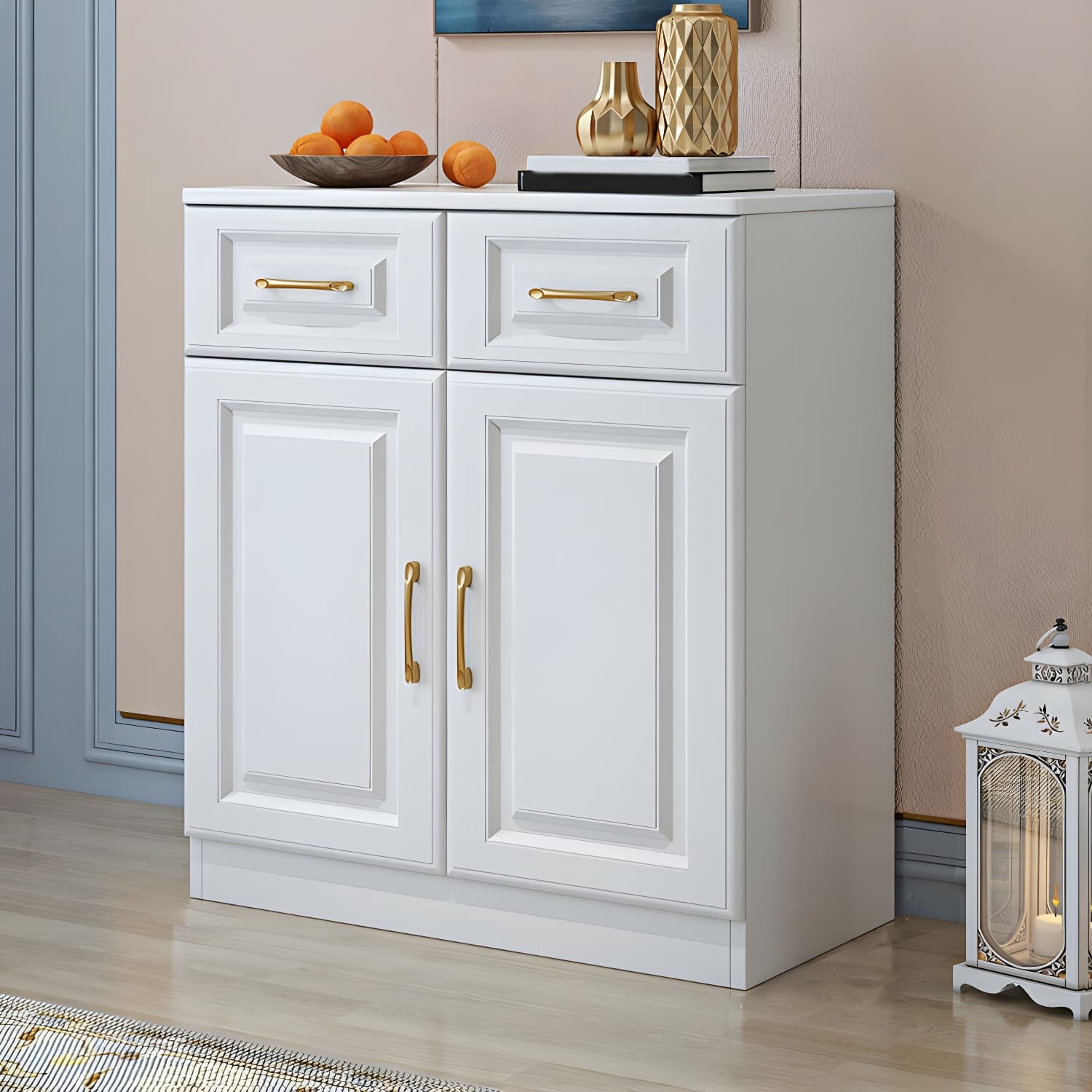 Modern Wood Buffet Sideboard with Cabinets, Drawers, and Shelves - No Distressing thumbnail 3