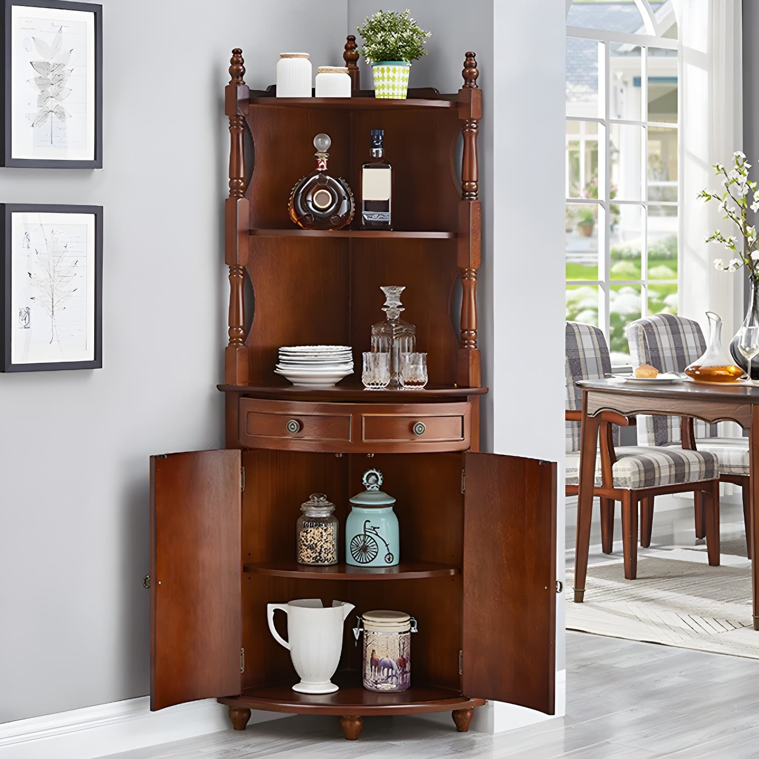 Mid-century Modern 1- Door Cabinet Wooden Corner Cabinet with Shelf thumbnail 5