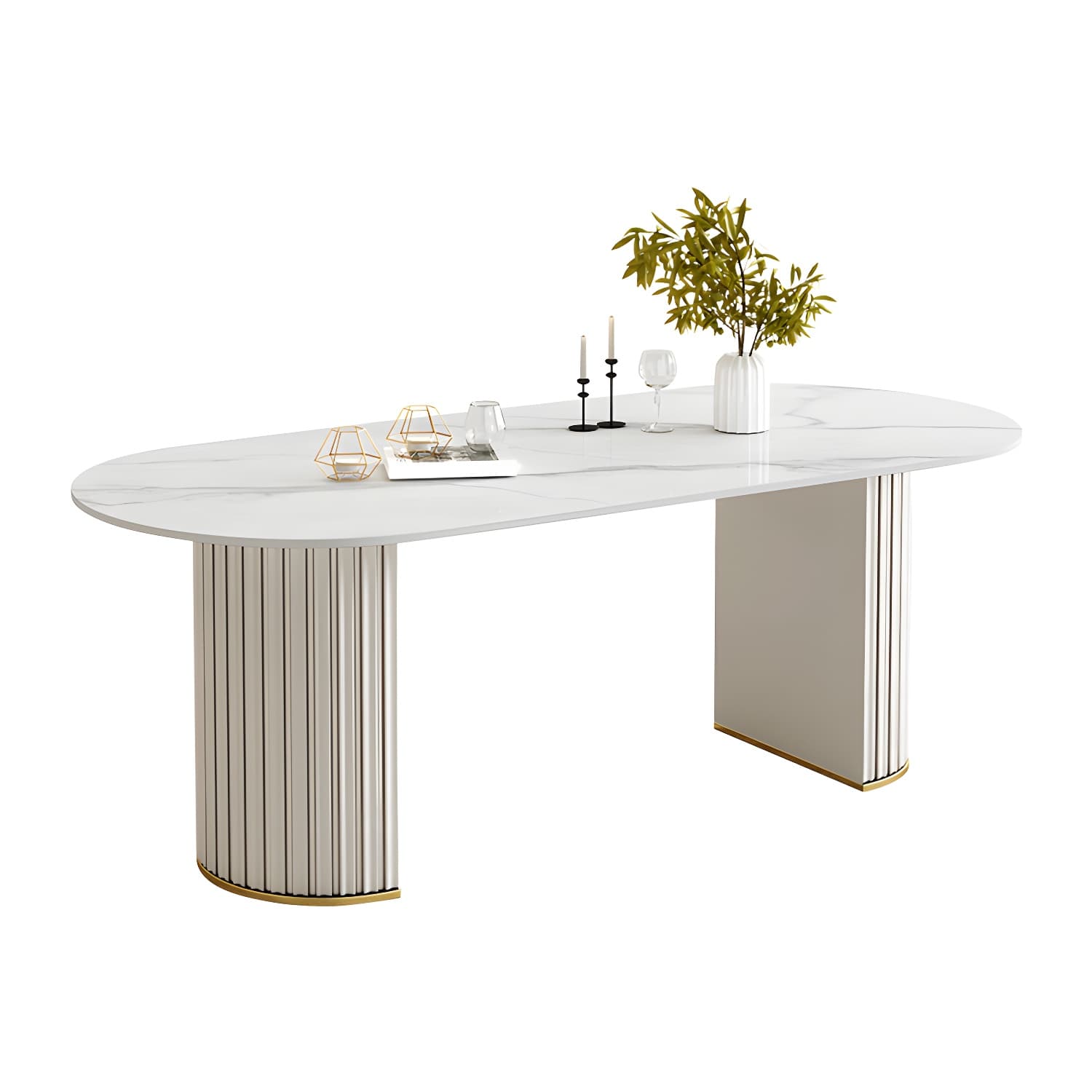Glam White Sintered Stone Dining Table Set Oval 1/2/5/7 Pieces Dining Set for Home Use thumbnail 5