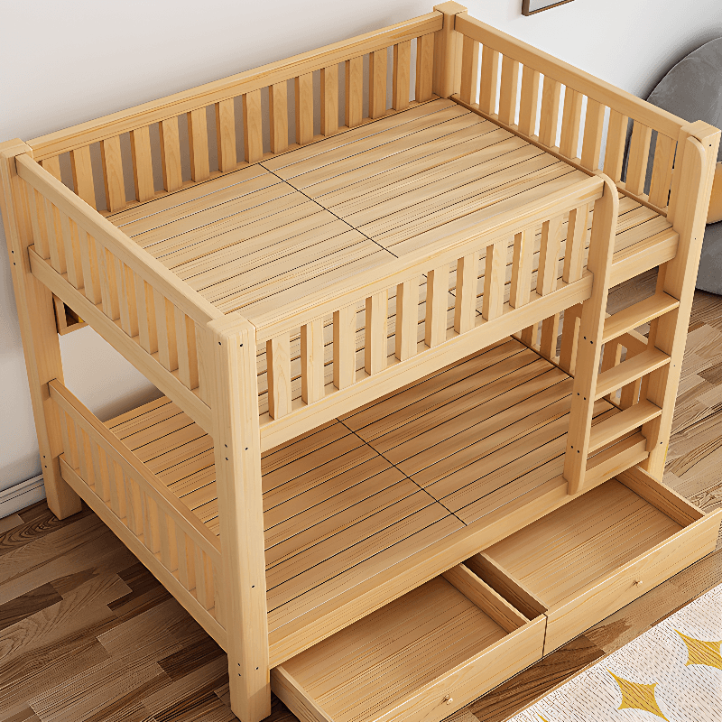 Timber Wood Color Bunk Bed with 2 Storage Boxes, Safety Guardrail & Compartment Bedroom thumbnail 7