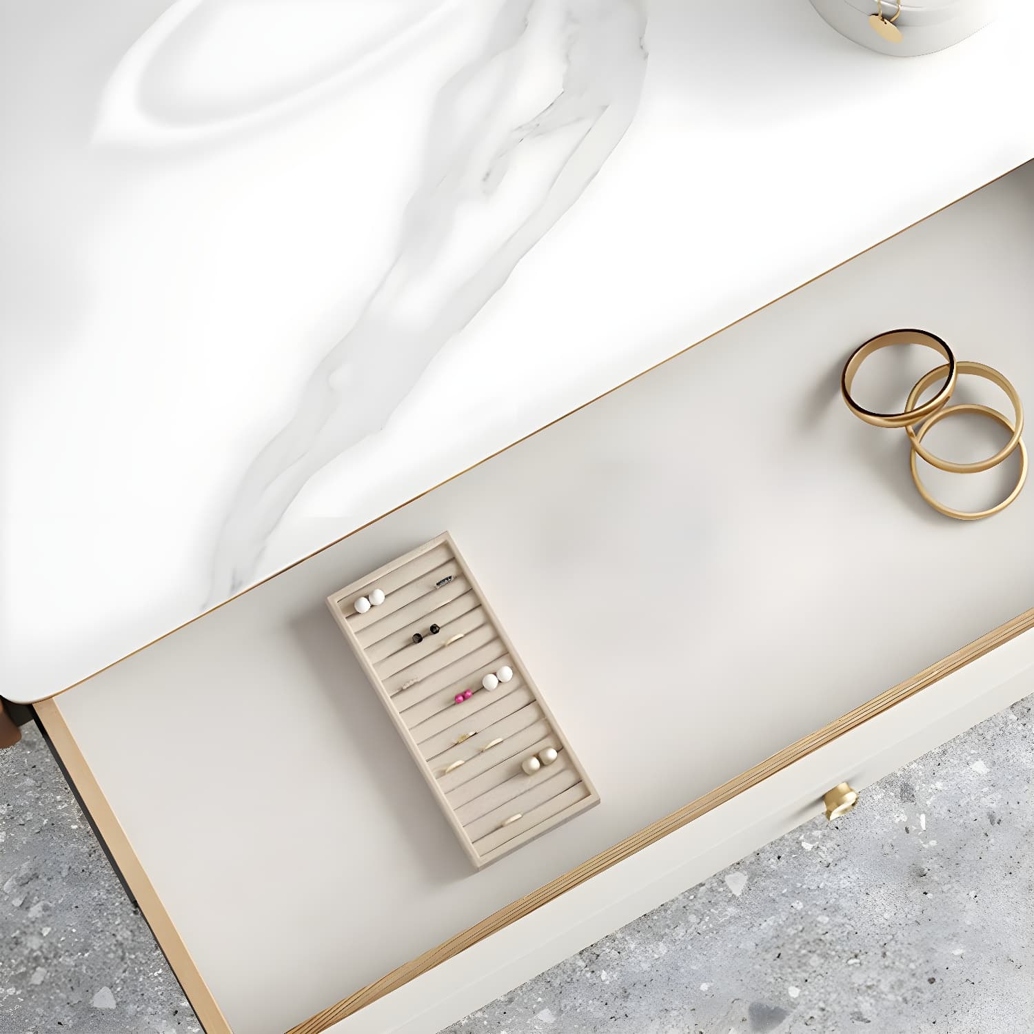 Glam Style Off-white Slate Countertop Wall Mounted with 1/2 Drawer Dresser thumbnail 7