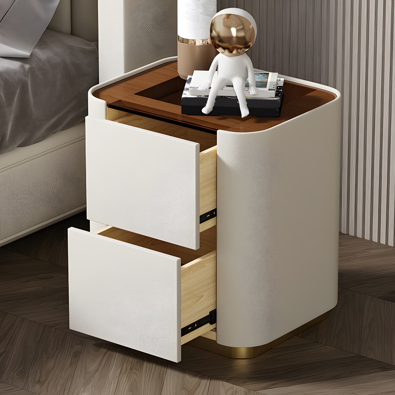 Wooden Nightstand with Tempered Glass 21.65" Tall 2 - Drawer Nightstand thumbnail 11