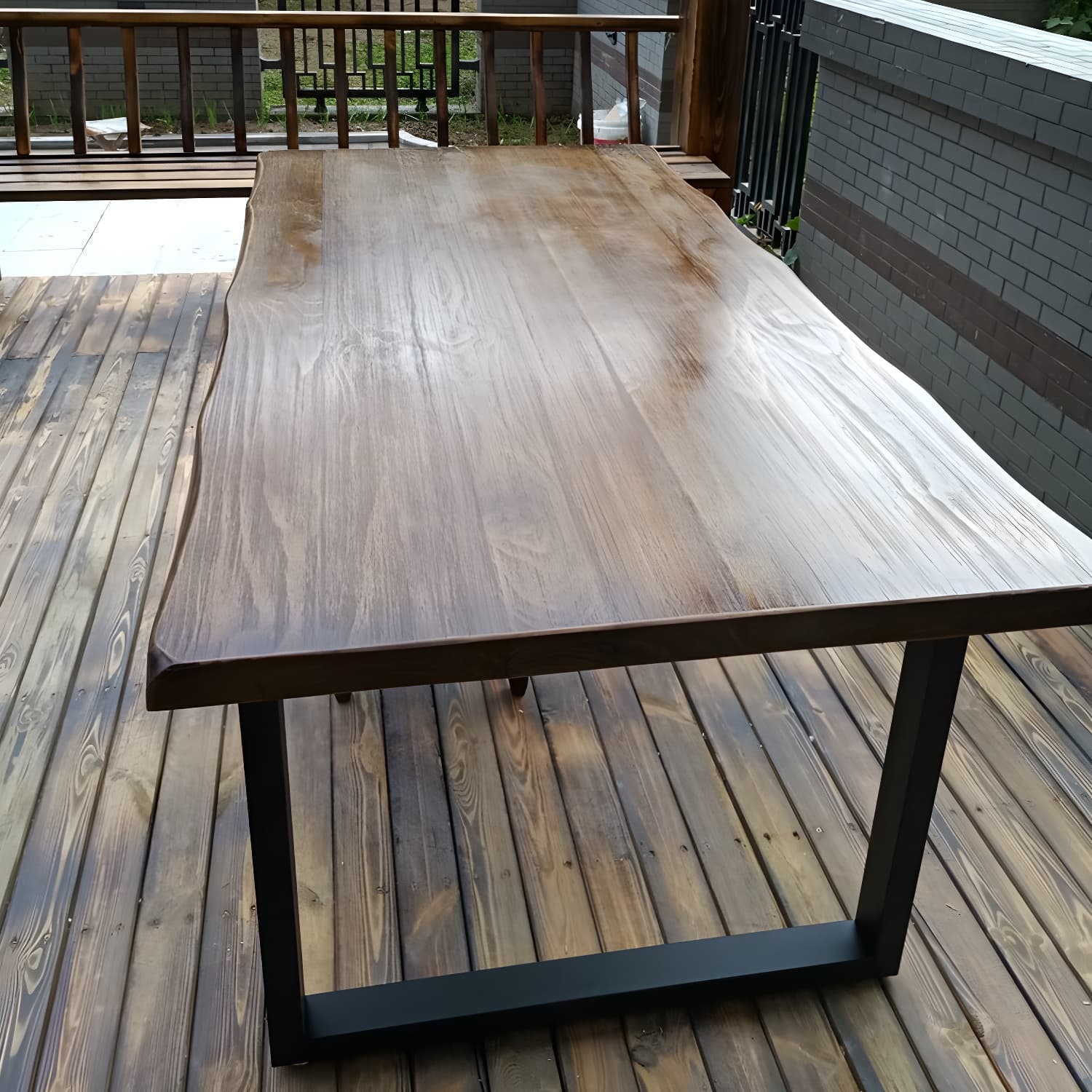 Rectangle Double Pedestal Industrial Dining Table Fixed Table of Solid Wood thumbnail 10