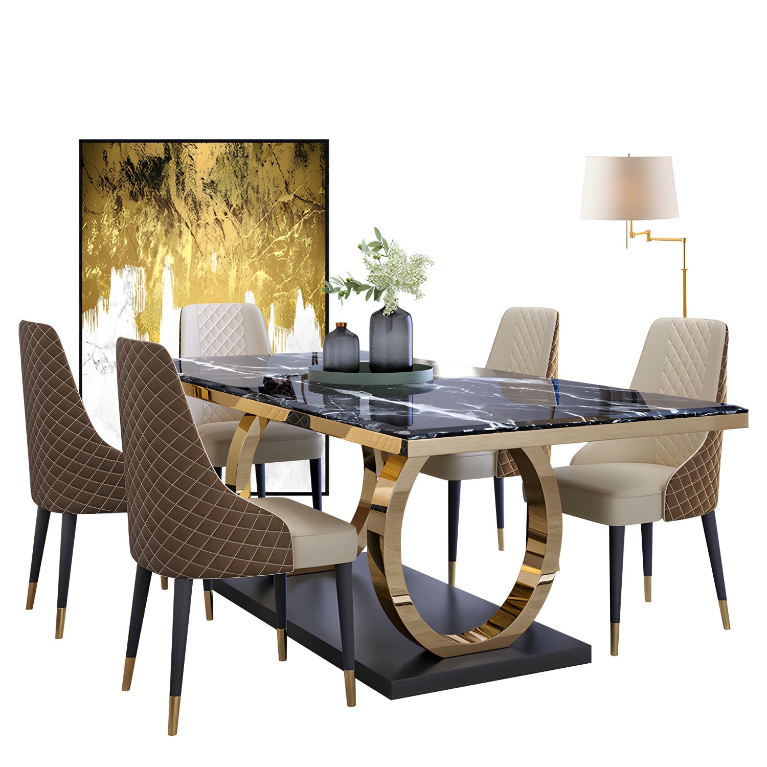 Modern 1/4/5/6/7 Pieces Black Dining Table Set with Marble Top Rectangle Dinette Set thumbnail 11