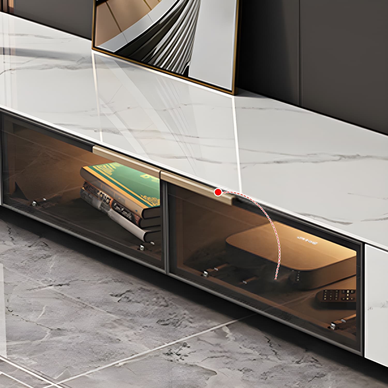 Stone TV Stand Console Contemporary Media Console with Drawers thumbnail 9