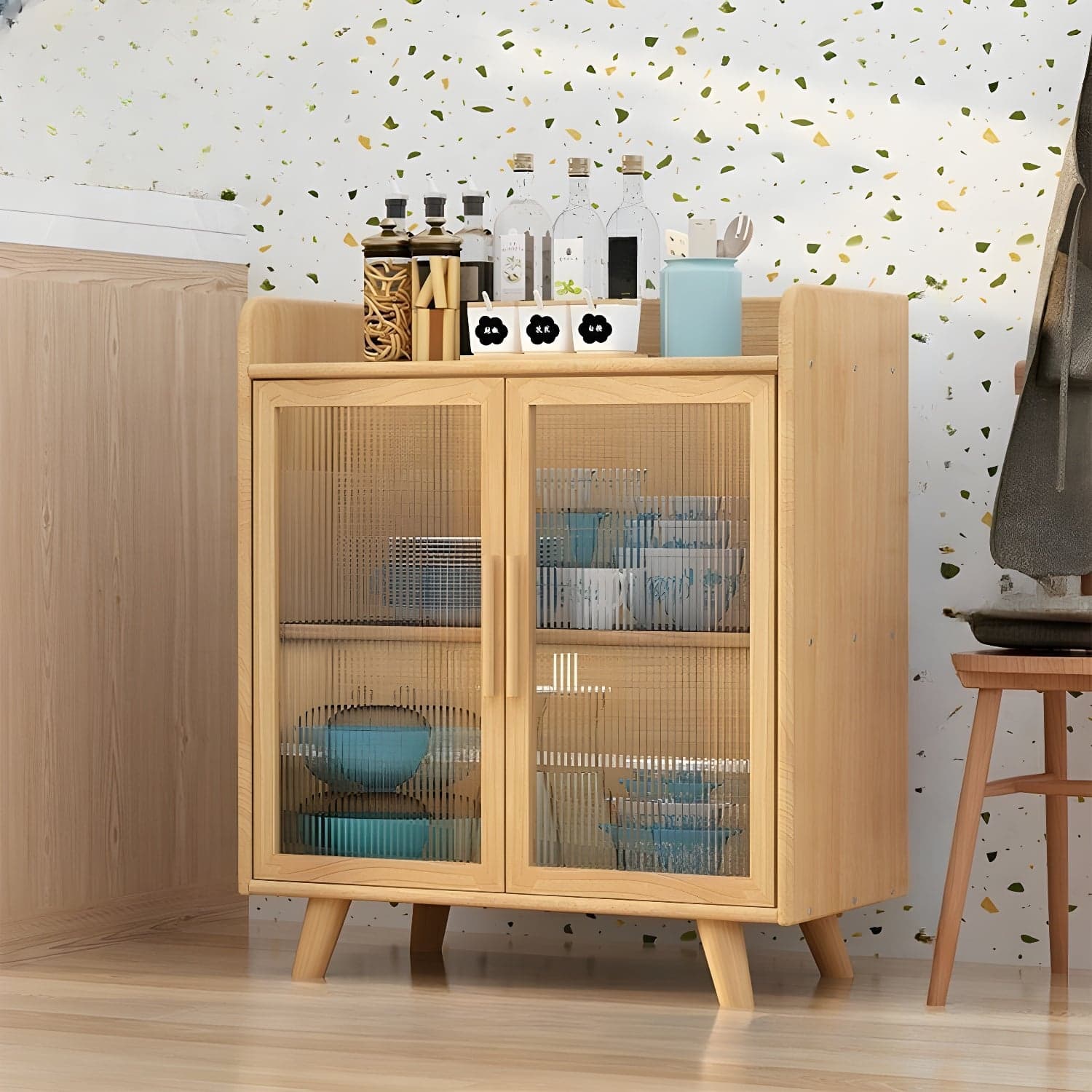 Scandinavian Style Narrow Wood Cabinet 40 cm Buffet & Sideboard Without Drawers Server thumbnail 2