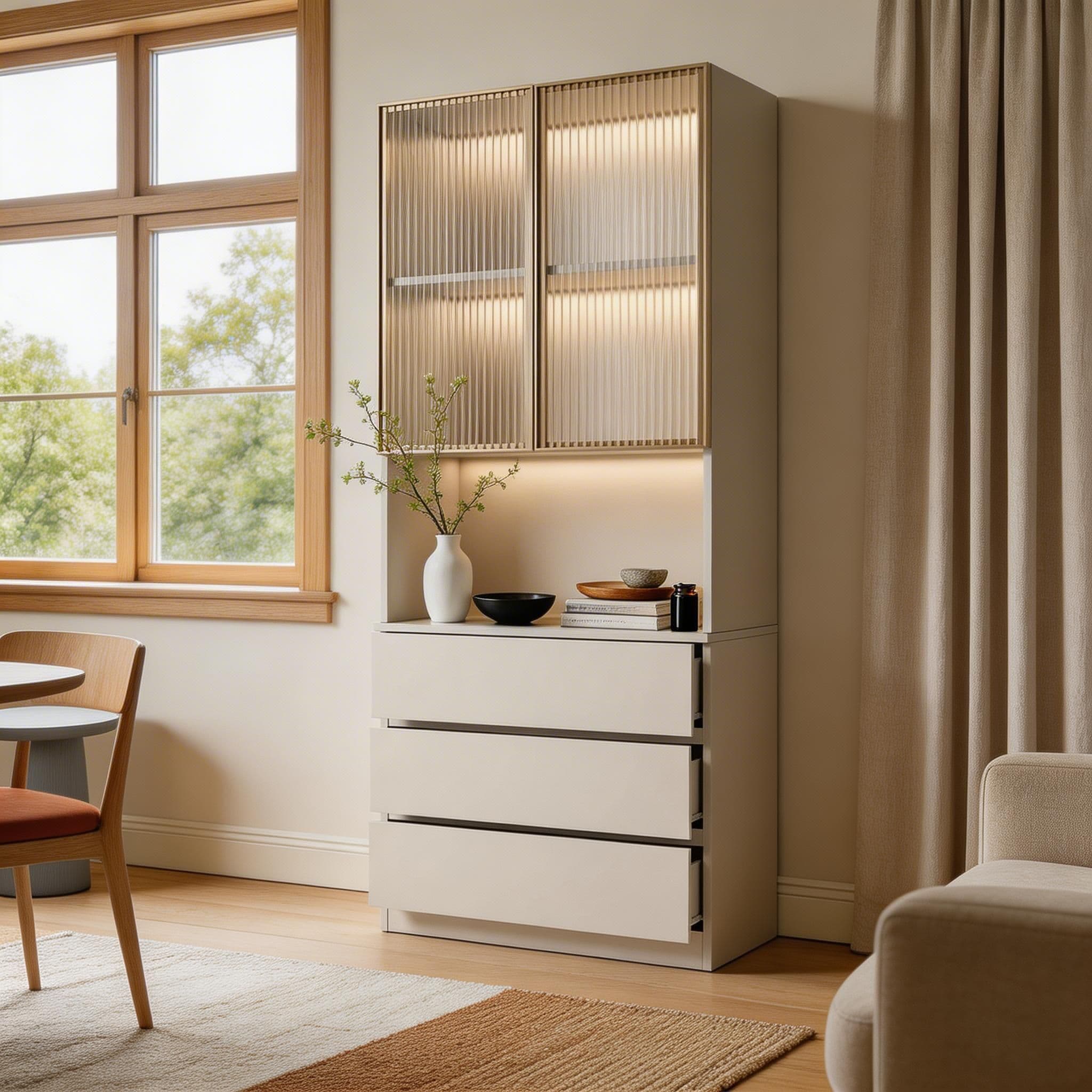 Trendy Sideboard with 3 Drawers, Cupboard, Wide/Standard/Narrow Sizes, 2/1 Shelves, Cabinets, and Glass-panel Door thumbnail 50