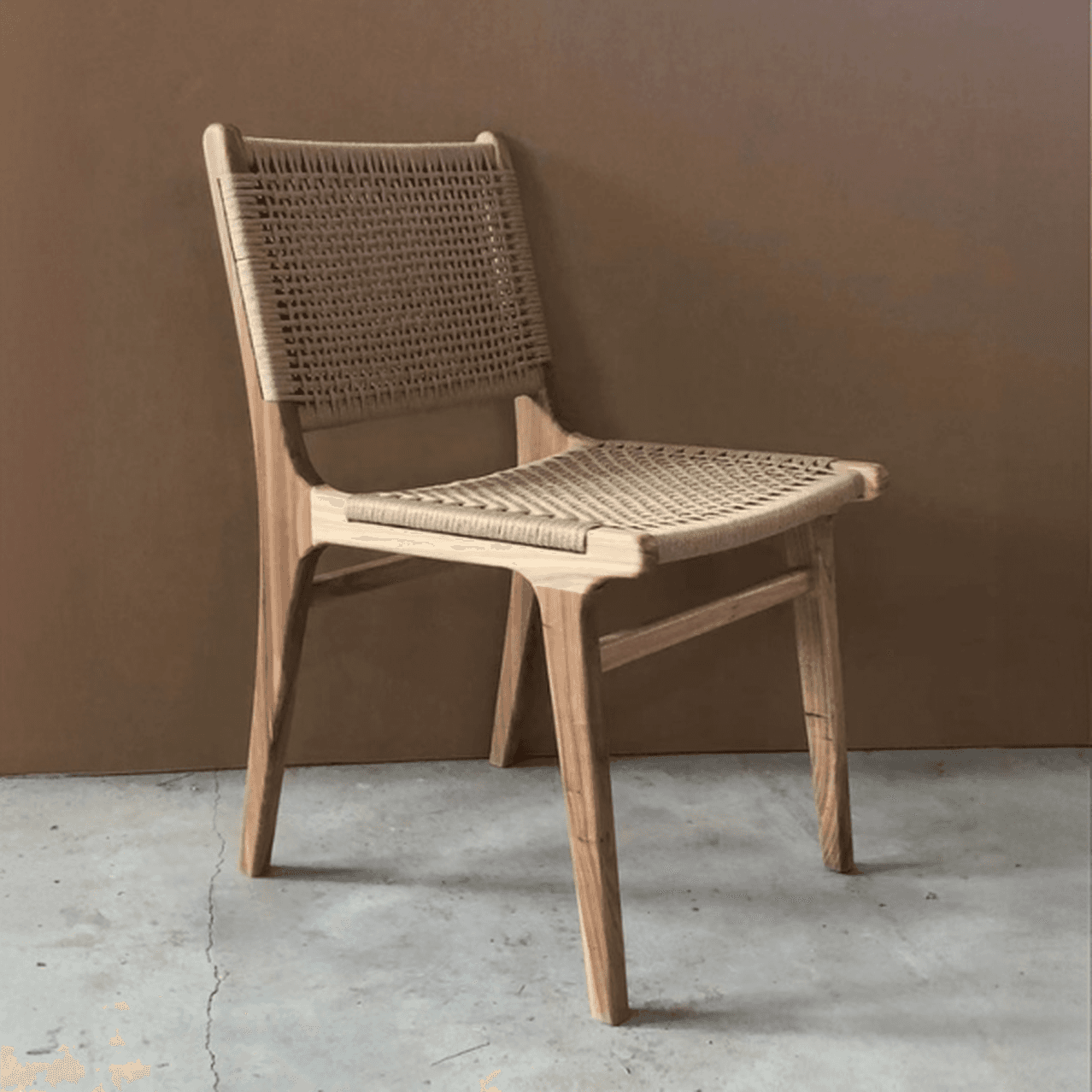 Modish Stable Genuine Leather/Rope/Faux Leather Woven Side Chair with Wood Framed Open Back and Natural Finish/Brown Base thumbnail 3