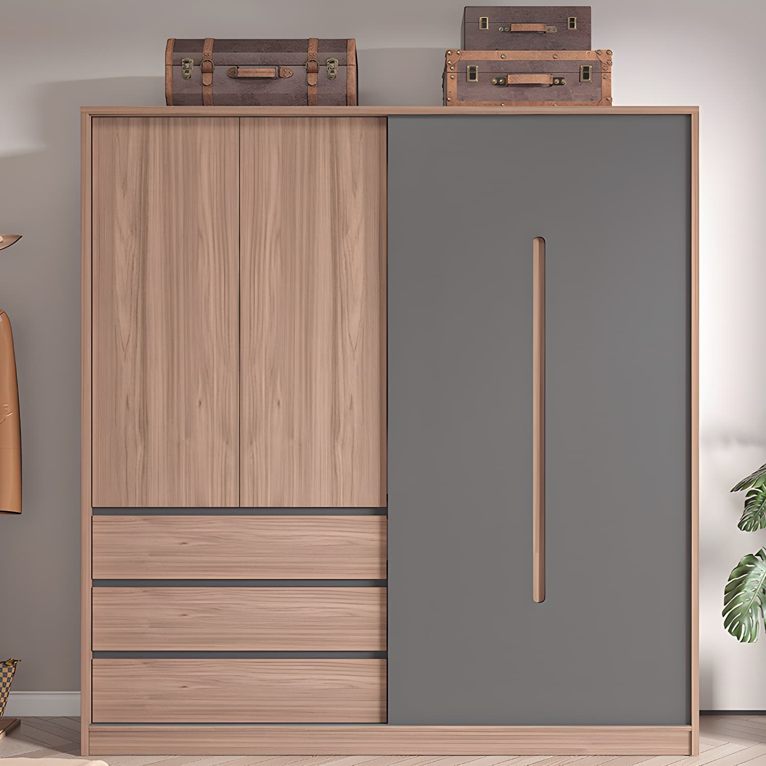 Contemporary Sliding Door Storage Cabinet Bedroom Cabinet with Drawers thumbnail 12